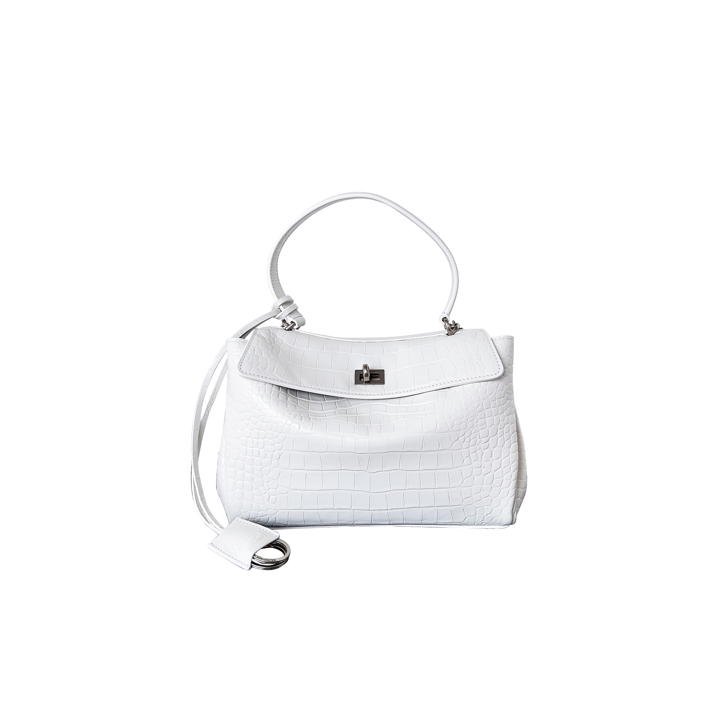 BALENCIAGA WOMEN'S RODEO SMALL HANDBAG CROCODILE EMBOSSED IN WHITE 7897022AA5L1200 (28.9*20*9.9)